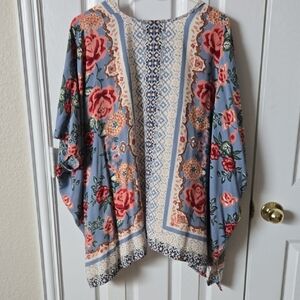 Blue Rain Floral Kimono Cardigan - Red and Blue